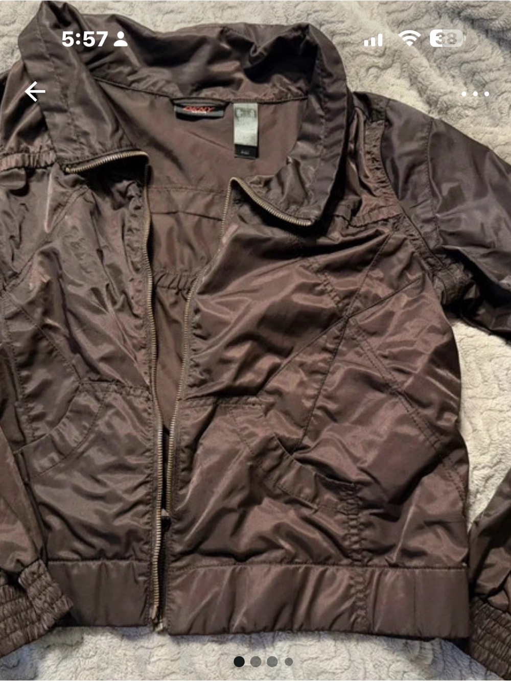 DKNY Dark Brown Satin Bomber Jacket